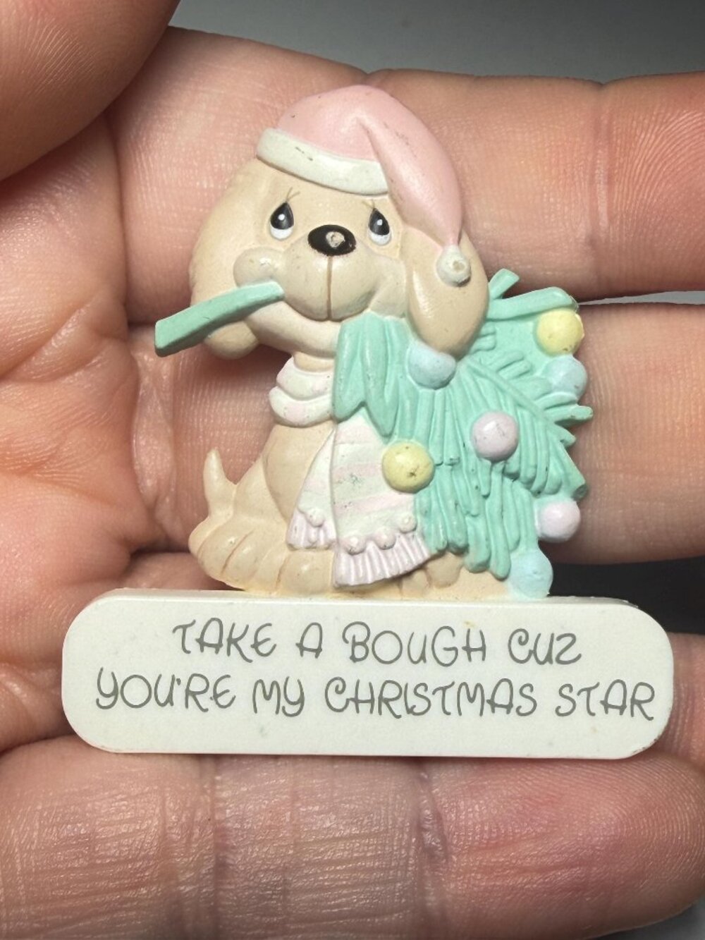 Precious Moments Christmas Puppy Brooch Vintage